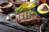 Fresh Grass-Fed Steak with Avocado and Asparagus for Gourmet Meal