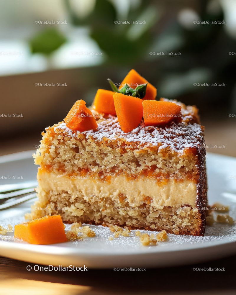 Delicious Carrot Cake with Creamy Filling and Orange Garnish
