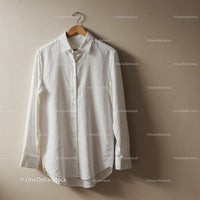White Casual Shirt Hanging on Wooden Hanger