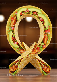 Chicken taco ribbon shaped on wooden surface