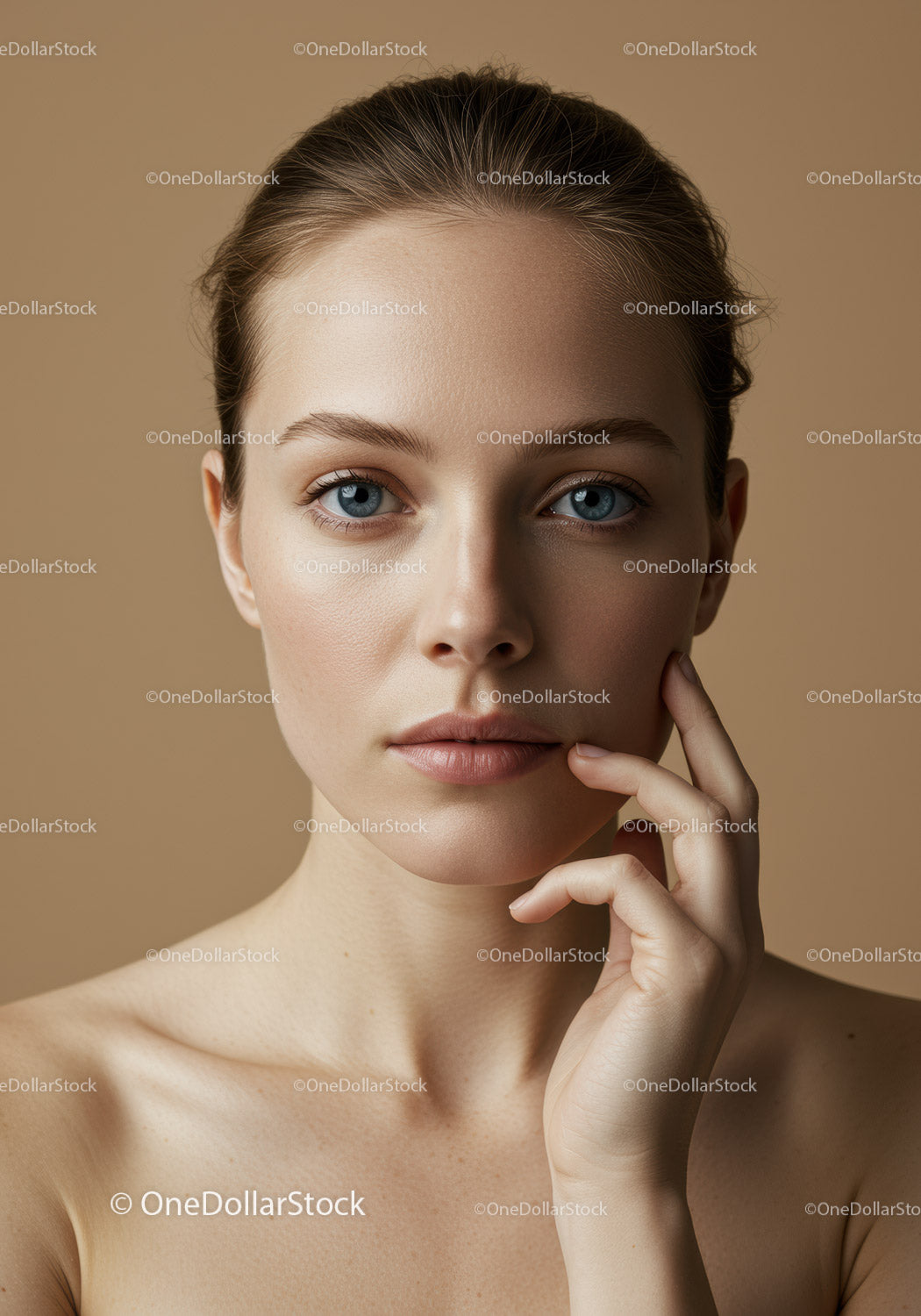 Elegant Female Portrait with Clear Skin and Blue Eyes