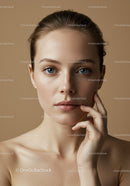 Elegant Female Portrait with Clear Skin and Blue Eyes