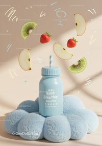 Kids Smoothie Bottle Surrounded by Fresh Fruit Slices