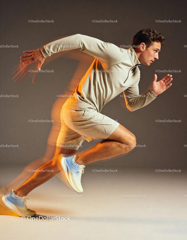 Athlete sprinting with motion blur effect indoors