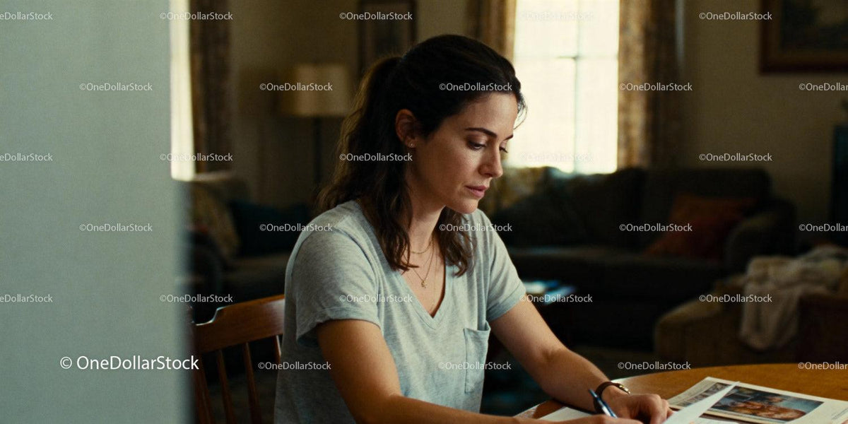 Thoughtful woman writing at home in relaxed atmosphere