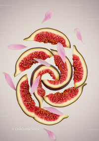 Fresh Fig Slices Arranged with Pink Flower Petals