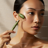 Young Woman Using Jade Roller for Facial Skincare