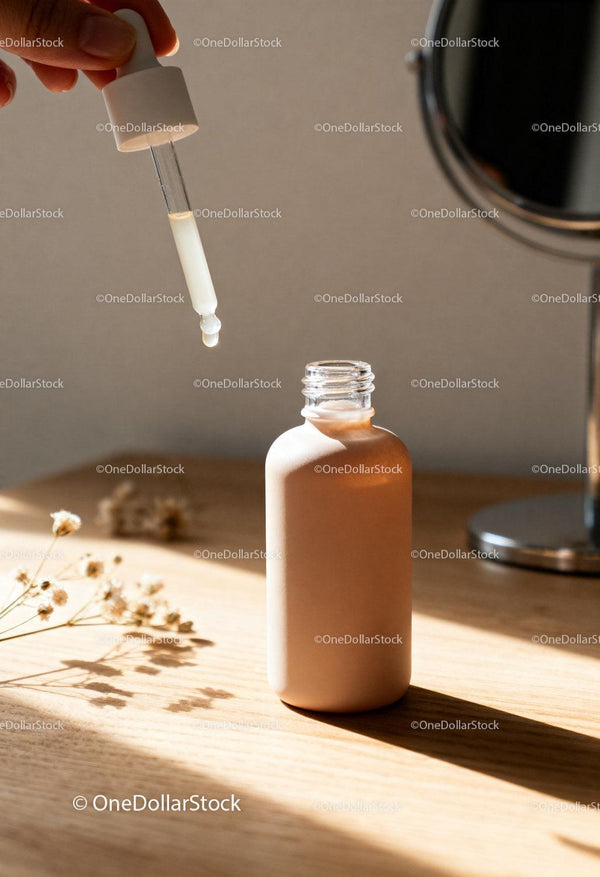 Naturalne serum do pielęgnacji skóry w beżowej butelce z pipetą na drewnie