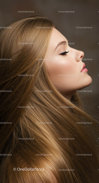 Profile of serene woman with flowing golden hair