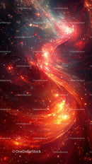 Vivid Red and Orange Swirling Cosmic Nebula with Stars
