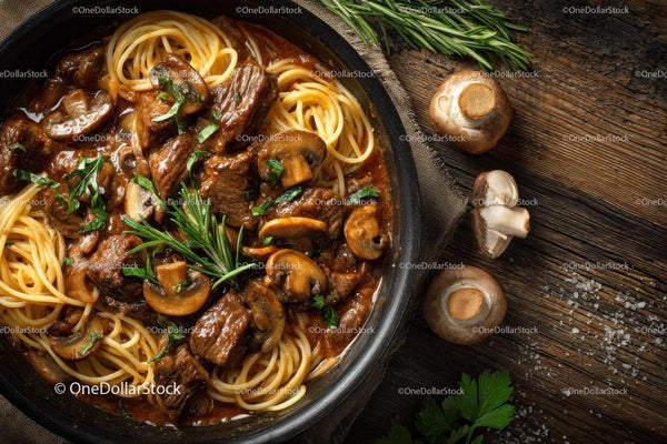 Rich Beef and Mushroom Pasta in Rustic Style with Fresh Herbs