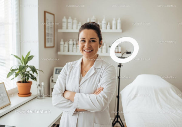 Uśmiechnięta kobieta pracująca w służbie zdrowia w nowoczesnej klinice medycznej