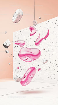 Abstract Floating Pink Blobs in Minimalist Interior Design