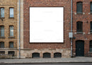 Blank White Billboard on Urban Brick Building Wall