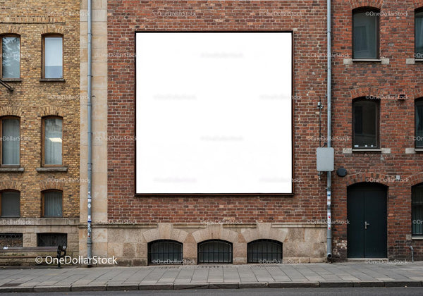 Blank White Billboard on Urban Brick Building Wall JPG Mockup Image