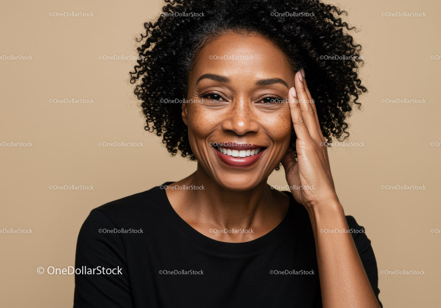 Portrait of a Happy African American Woman with Curly Hair