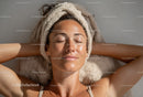 Relaxing Woman with Glow Facial Under Sunlight for Skin Rejuvenation