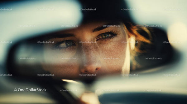 Close-up Portrait of a Young Woman with Freckles and Reflective Eyes