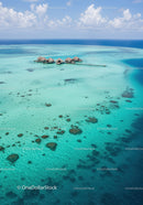 Turquoise Overwater Bungalows and Coral Reefs in Tropical Paradise