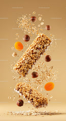 Crispy granola bars with nuts and dried apricots floating