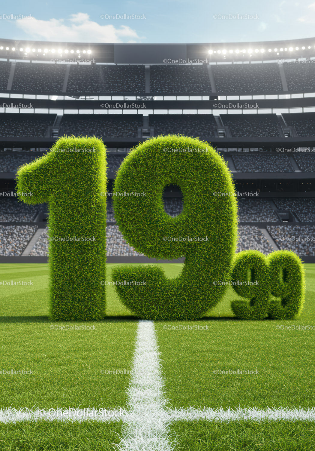 Natural grass shaped 19 3d percent on soccer field