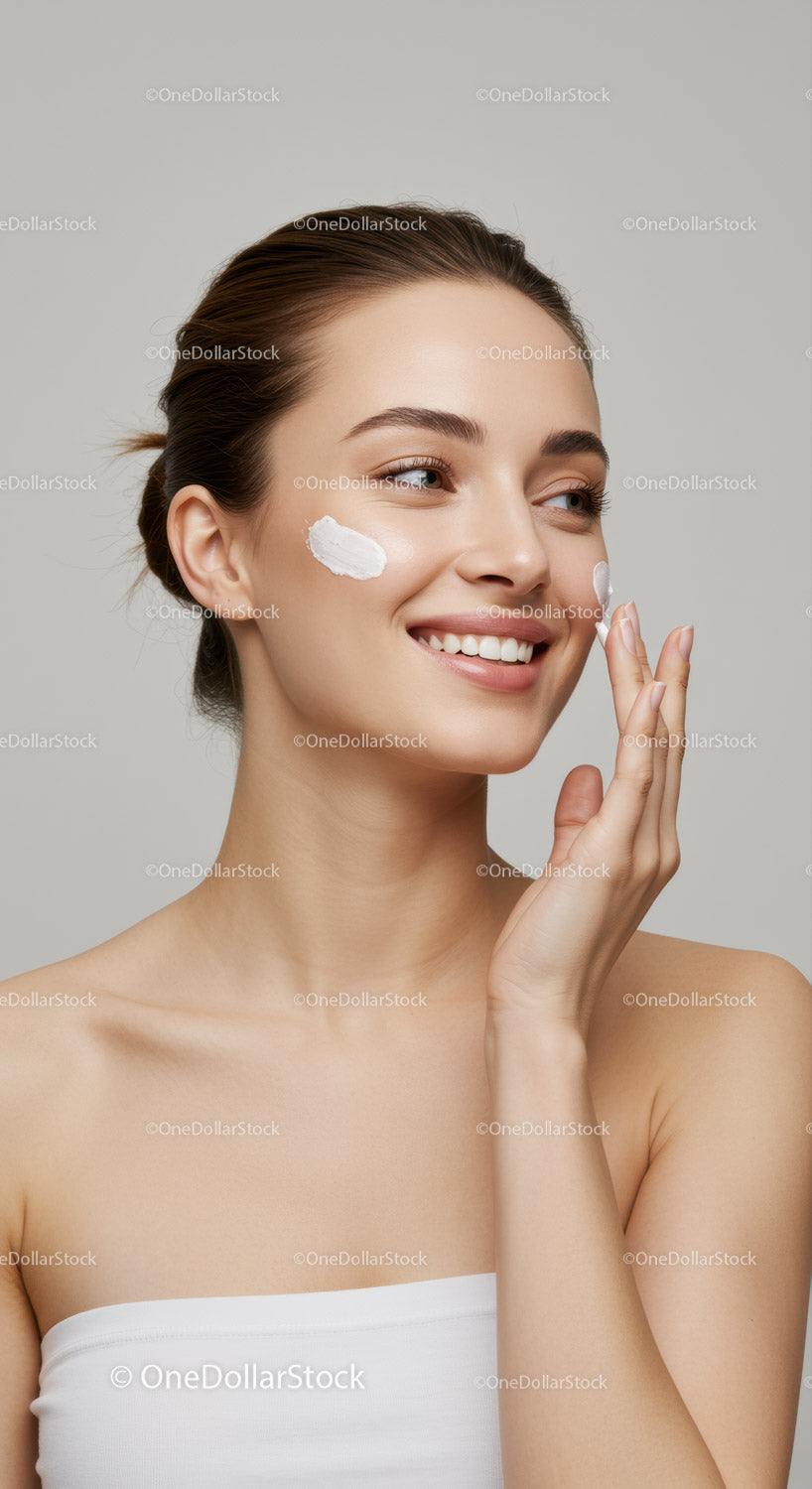 Young Woman Applying Cream for Skincare Routine