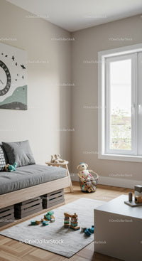 Bright and Cozy Nursery with Plush Toys and Natural Light