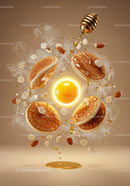 Floating pancakes with honey nuts and egg yolk