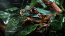 Vibrant Green and Brown Poison Dart Frog Resting on Leaf