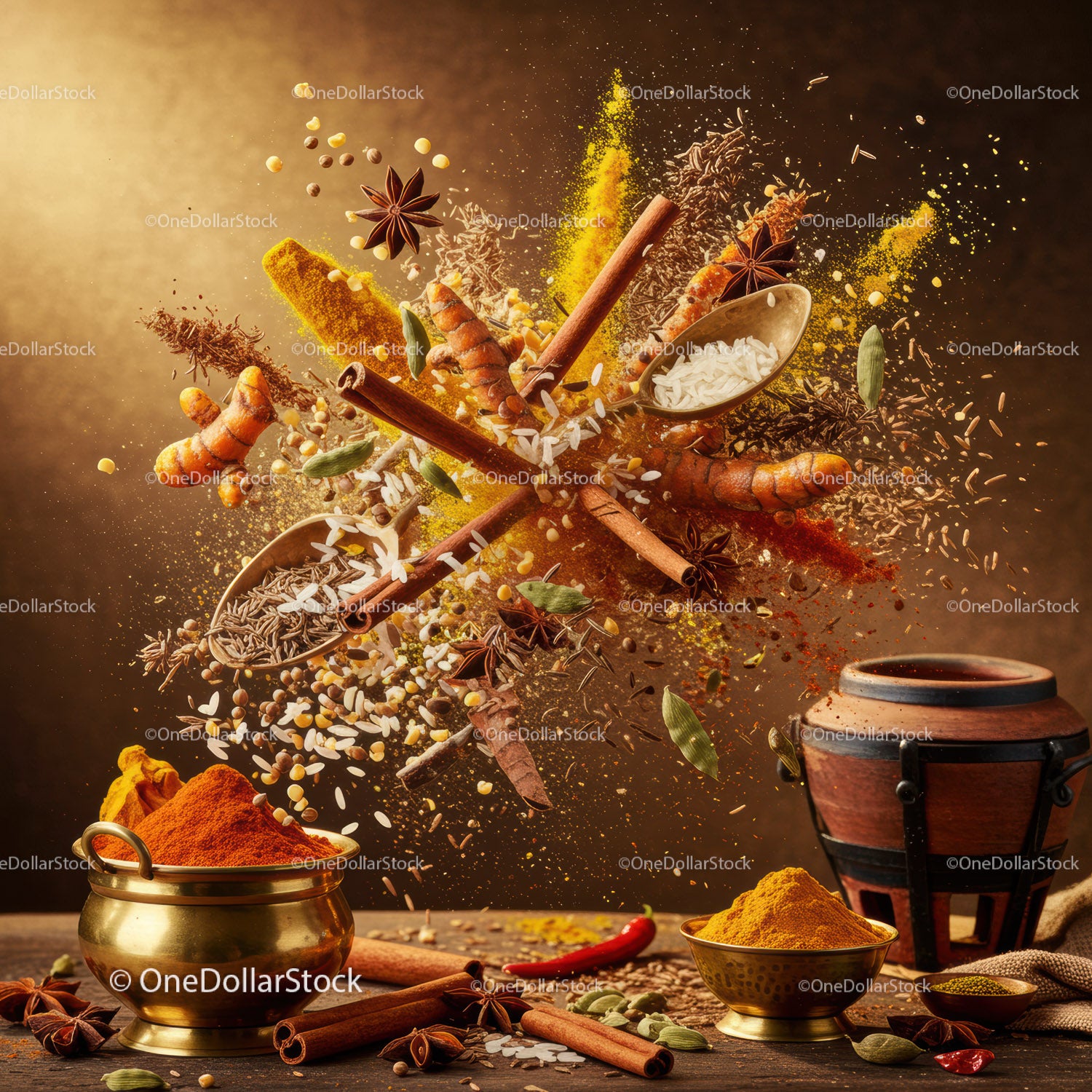 Vibrant Explosion of Indian Cooking Spices and Herbs