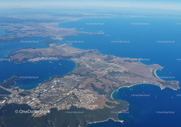 Aerial View of Coastal Islands and Urban Waterways with Scenic Shoreline