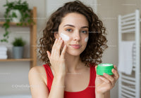 Young Woman Applying Face Cream for Skincare Routine with Natural Beauty Vibe