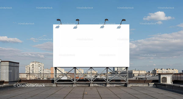 Blank Urban Billboard on Rooftop Against Clear Sky JPG Mockup Image