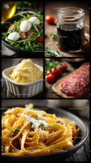 Delicious Italian Pasta with Herb Garnish and Meat Slices