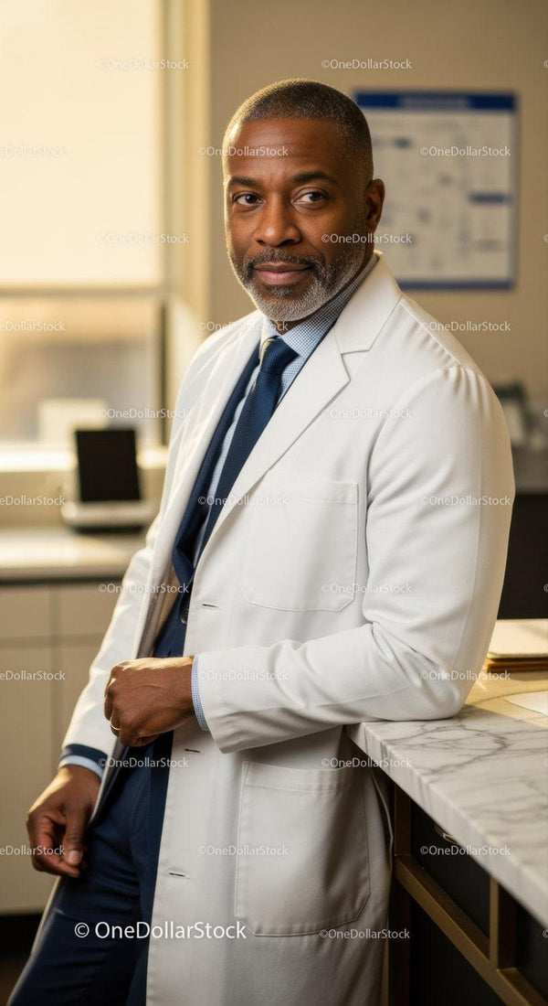 Confident African American Doctor in Modern Office