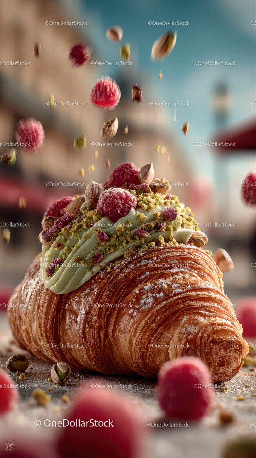 Raspberry and Pistachio Croissant with White Chocolate Drizzle