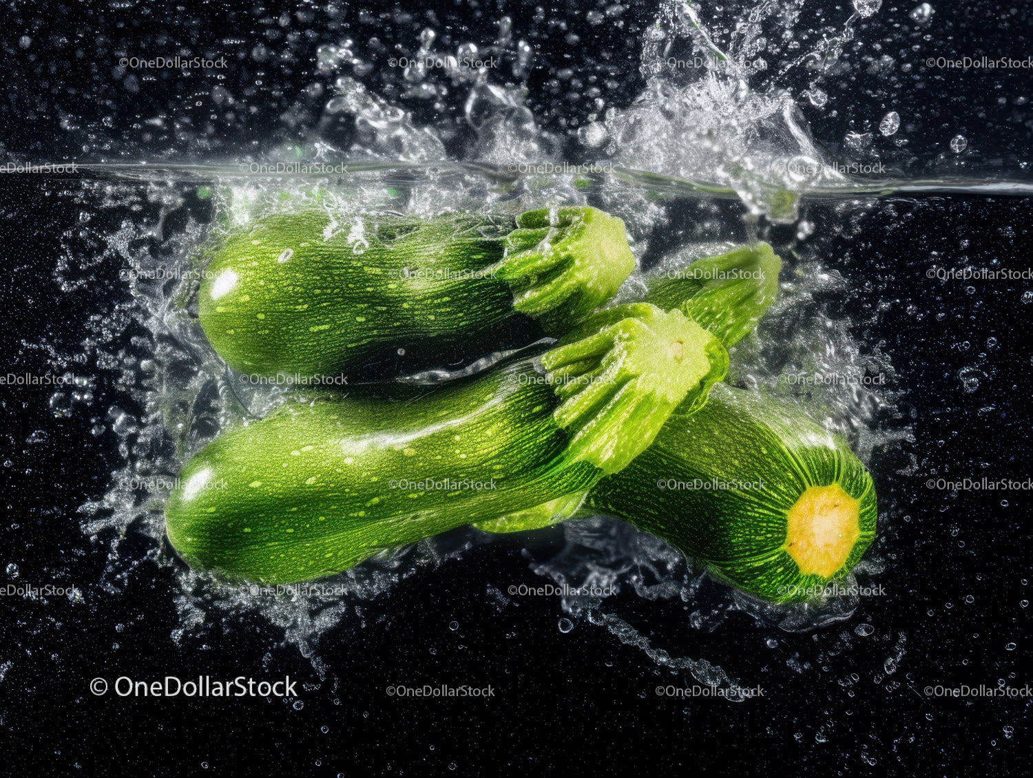 Fresh Zucchini Squash in Water Splash with Vibrant Green Color