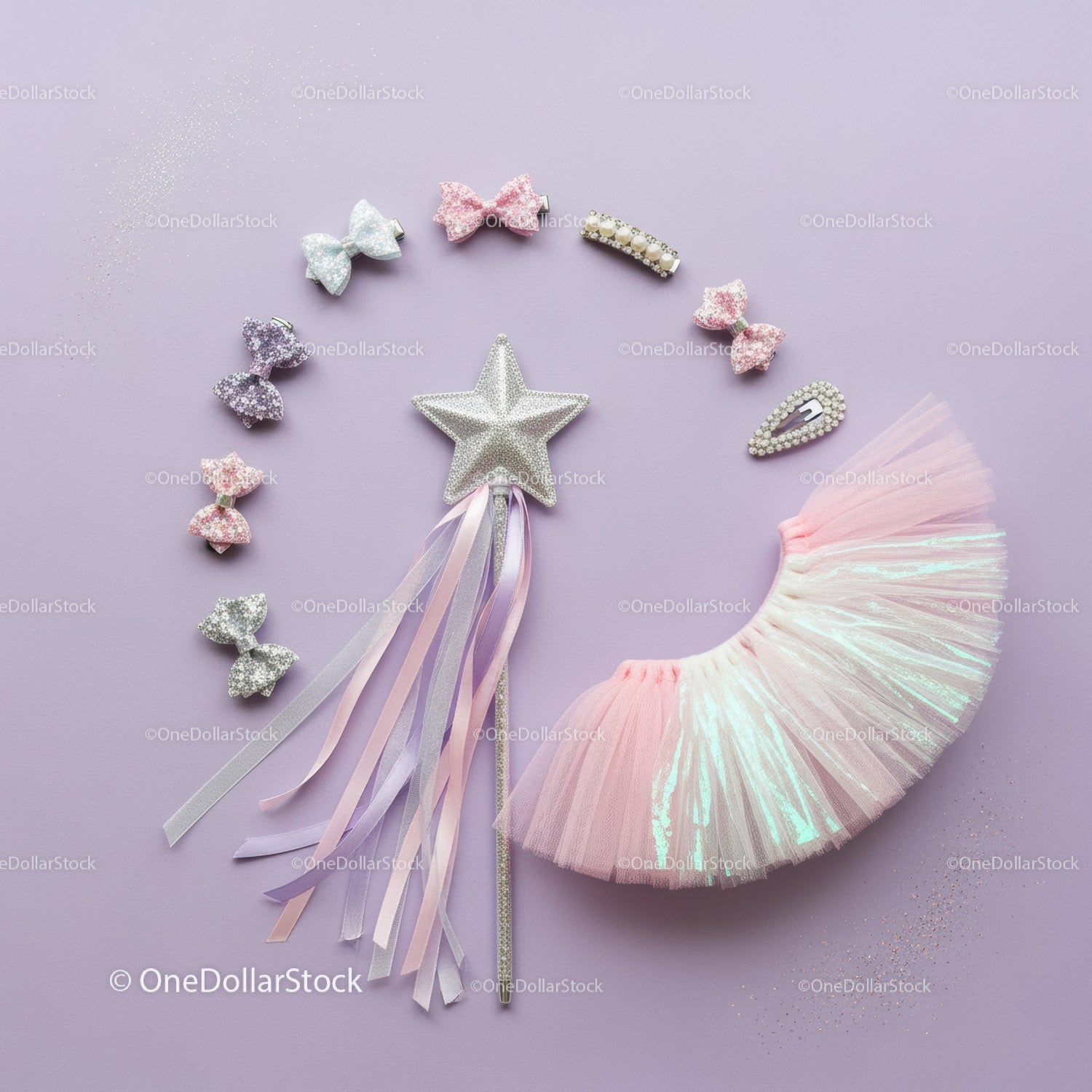 Magical Star Wand and Pastel Hair Accessories Layout