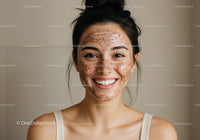 Smiling Woman with Flawless Skin and Natural Beauty