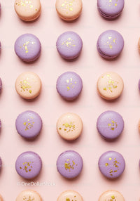 Pastel purple and beige macarons with gold flakes