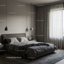 Modern Bedroom with Gray Bedding and Elegant Curtains