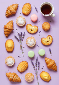 Assortment of French Pastries with Tea and Lavender