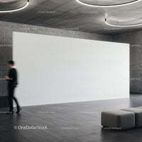 Modern gallery interior with blank white wall and sofa