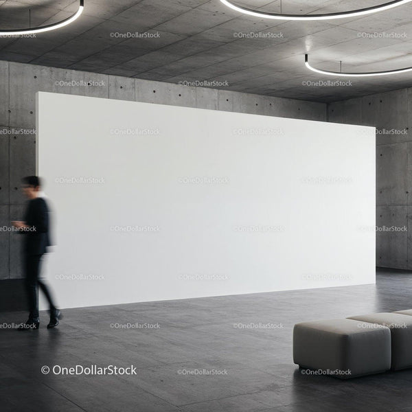 Modern gallery interior with blank white wall and sofa JPG Mockup Image