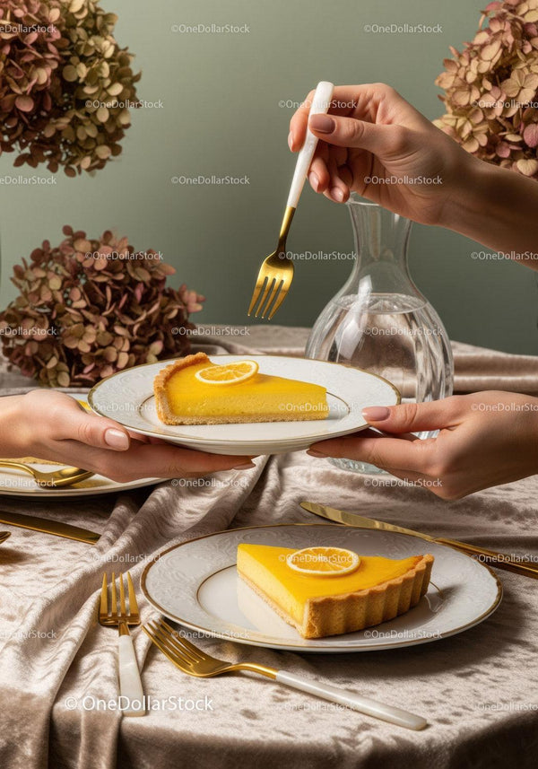Elegancka tarta cytrynowa z cytrusową dekoracją na vintage'owym stole