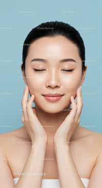 Elegant Woman with Clear Skin with Closed Eyes and Gentle Smile