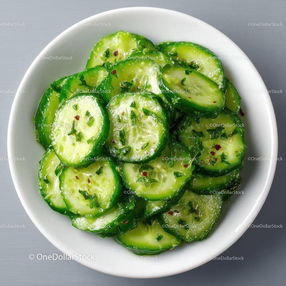 Fresh Cucumber Slices with Spicy Seasoning - Healthy Vegetables