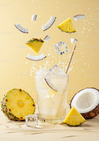 Refreshing Pineapple Coconut Drink with Ice Splash
