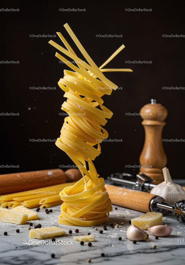 Surowe Tagliatelle z Czosnkiem i Serem na Marmurze
