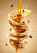 Stack of Folded Pancakes with Honey and Hazelnuts